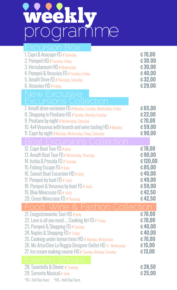 Guaranteed Excursions Weekly Programme - Click to enlarge